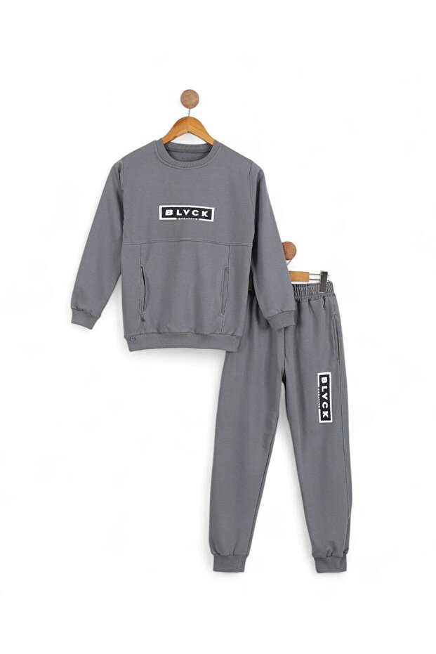 Boy's Printed Sweatshirt with Pocket Detail 2-3-4-5-6-7-8-9-10 Years Old Seasonal School Tracksuit Set