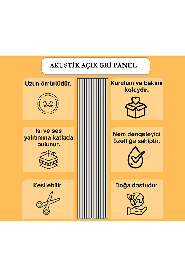 Açık Gri (2 ADET) 40x270 cm Yeni Nesil Akustik Ahşap Duvar Paneli - 7