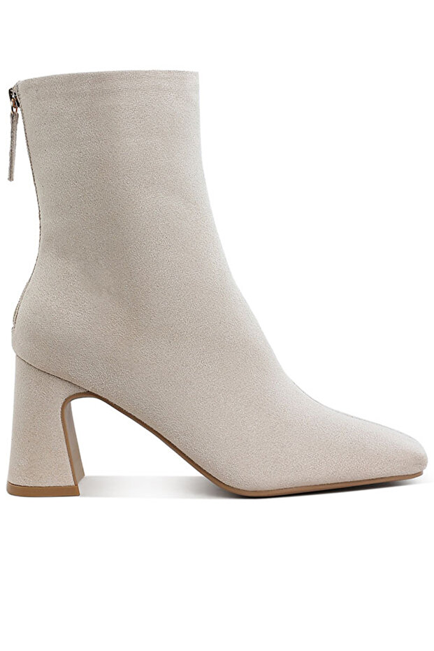 Women Square Toe Microfiber Ankle Boots in Beige