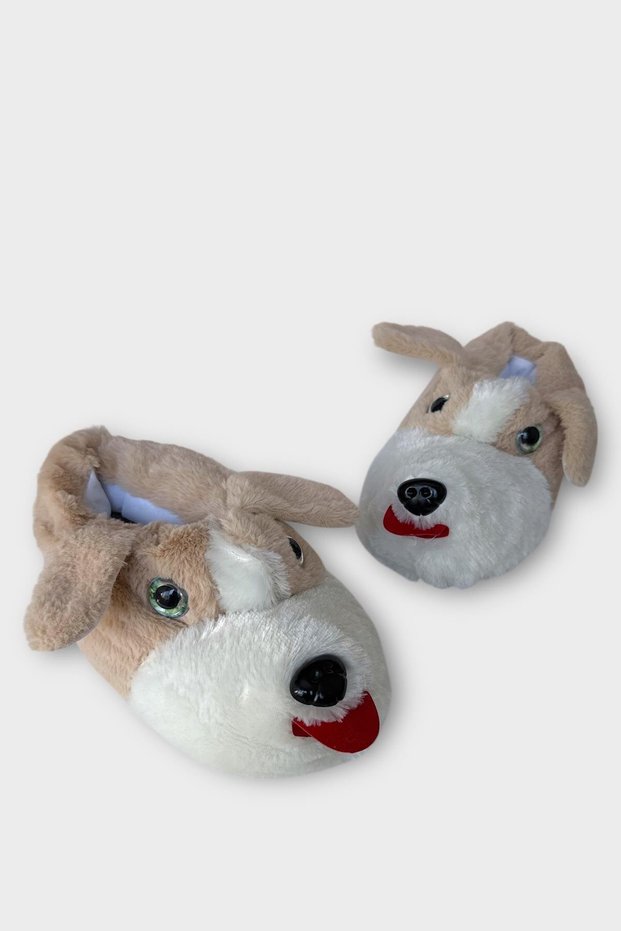 Unisex Glass-Eyed Winter Warm Slippers Beige