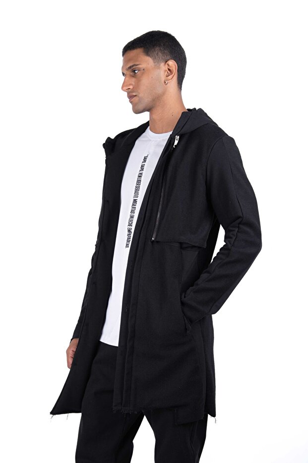 Düğmeli Örme Siyah Sweat-Ceket - 2