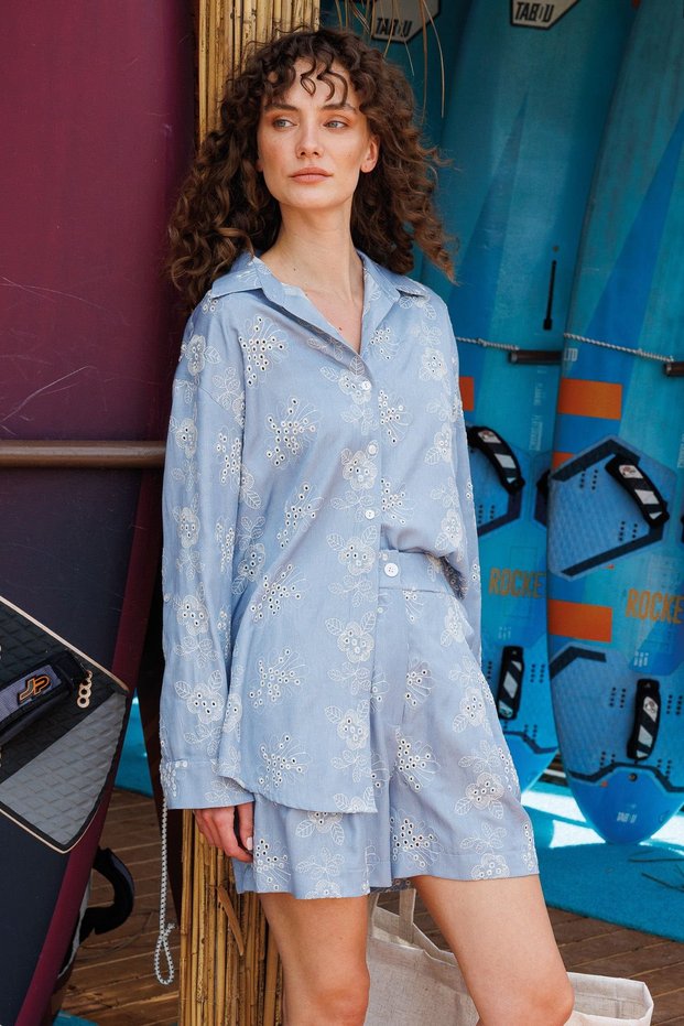 Floral Patterned Hole Detailed Shirt