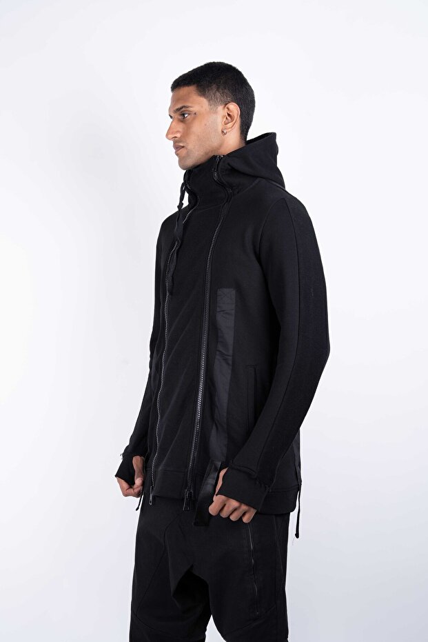 Fermuarlı Örme Siyah Sweat-Ceket - 2