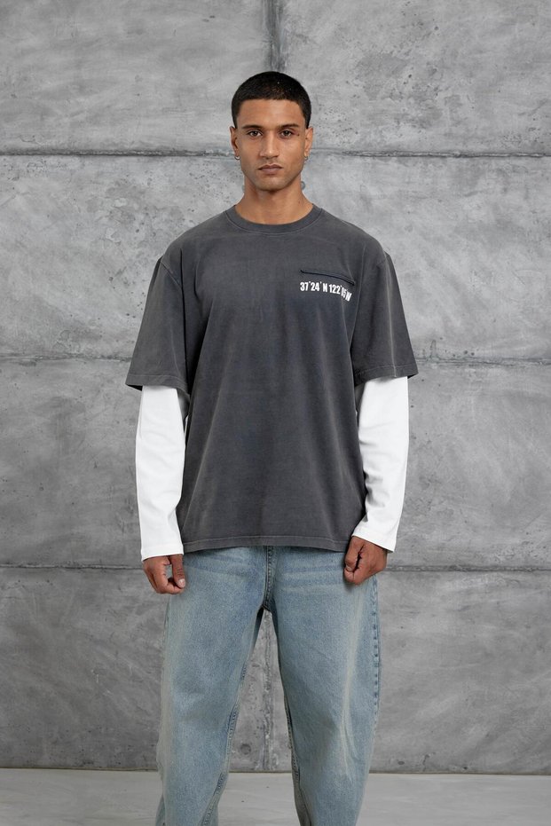 Men's Sweatshirt with Oversized Numbers, Smoked Oversized Cuff Pieces, Crew Neck