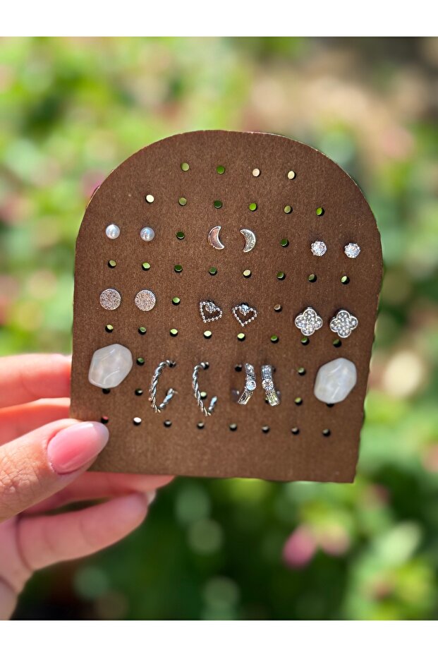 Çelik Silver Luck 9’lu Küpe Seti - 1