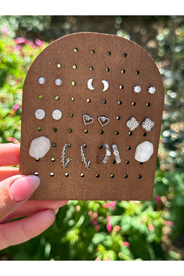 Çelik Silver Luck 9’lu Küpe Seti - 3