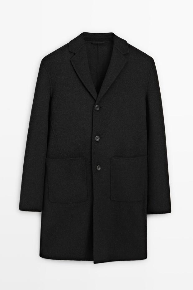 Katlı yaka uzun yün karışımlı kaban - 5