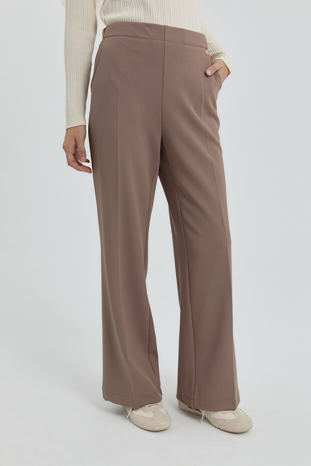 Ütü İzli Boru Paça Örme Pantolon Vizon - 3