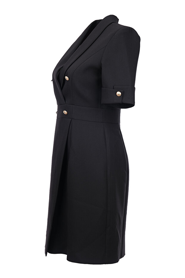 Minimalist Midi V Yaka Elbise - Kısa Kol - İş & Günlük - 1