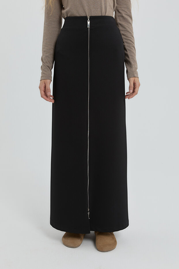 Fermuar Aksesuarlı Örme Etek Siyah - 3