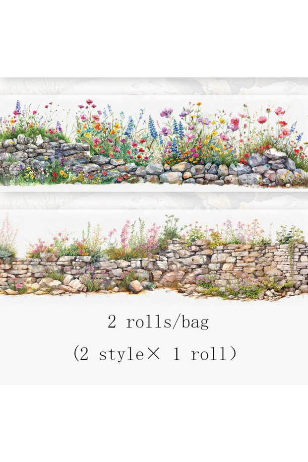 A 2 Roll PET Tape Green Field Flower Wall Series Sealing Stickers Album Diary Decoration Phone Case.