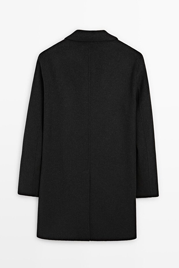 Katlı yaka uzun yün karışımlı kaban - 8