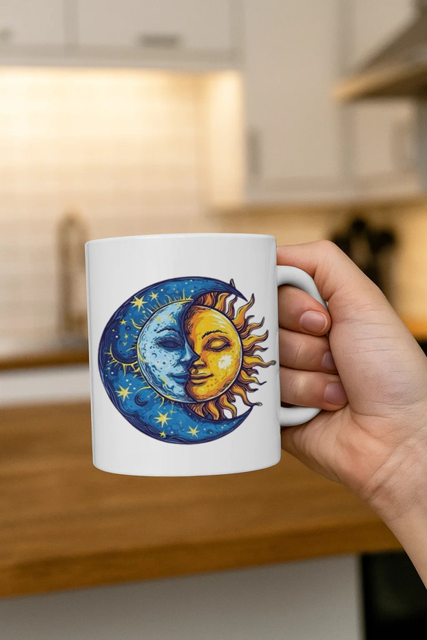 كوب منقوش عليه القمر والشمس - 1