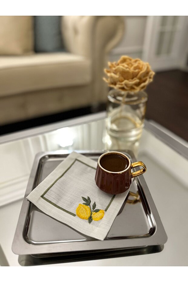 Lemon Embroidered Lux Cocktail Presentation Napkin Set of 2