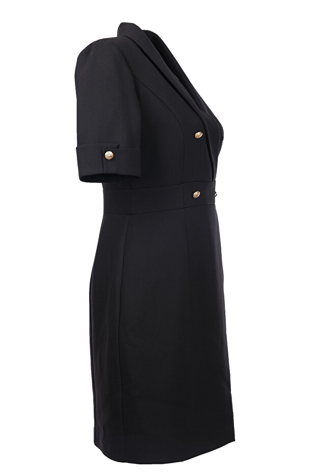 Minimalist Midi V Yaka Elbise - Kısa Kol - İş & Günlük - 3