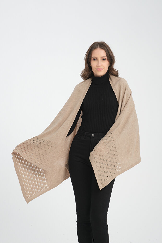 Openwork Pattern Detailed Knitwear Shoulder Shawl – Elegant Women's Shawl