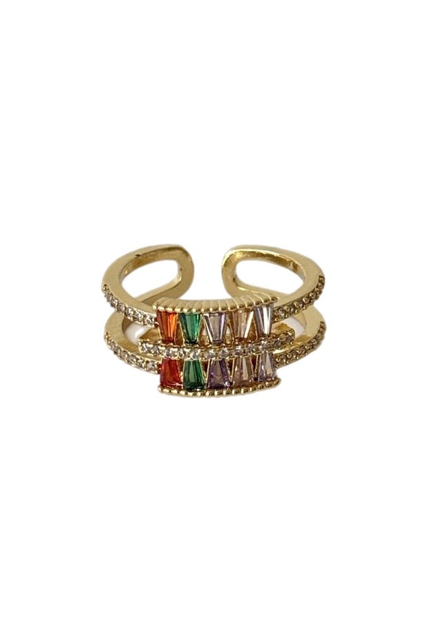 Double Row Colorful Stone Ring