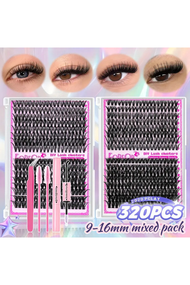 320 adet 30D 40D 50D 60D DIY Kirpik Uzatma Seti Karışık Uzunluk 9-16Mm Su Geçirmez 850 TL - 3