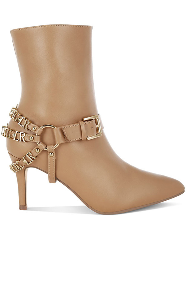 Women Harness Detail Stiletto Boots in Beige