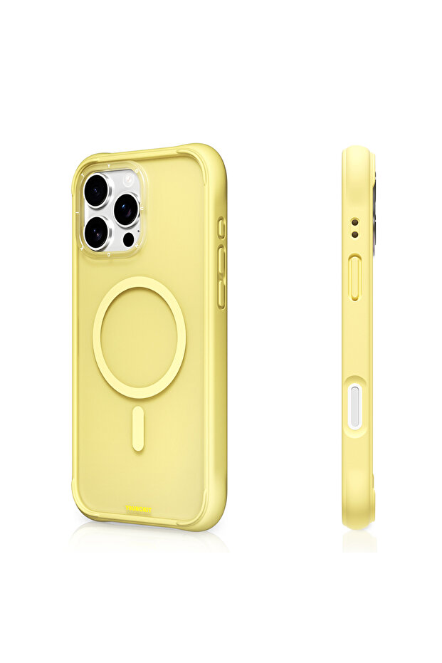 iPhone 16 Pro Max Uyumlu Kılıf M-safe Şarj Özellikli Macaroon Serisi Kapak Sarı - 2