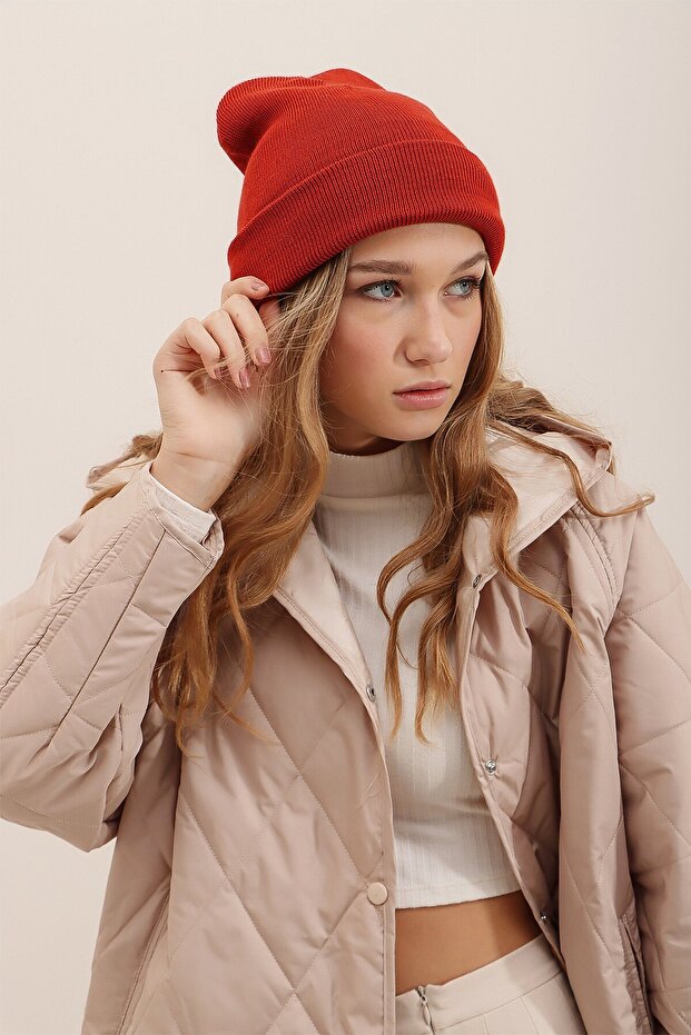 Kadın Kırmızı Basic Pamuklu Bere Prmx2409 - 3