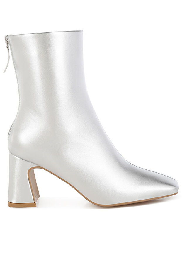 Women Square Toe Metallic Ankle Boots in Silver