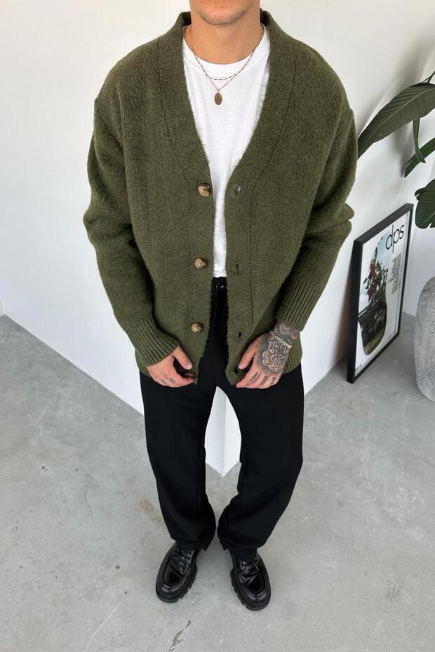 Khaki Basic Soft Relaxed Cardigan