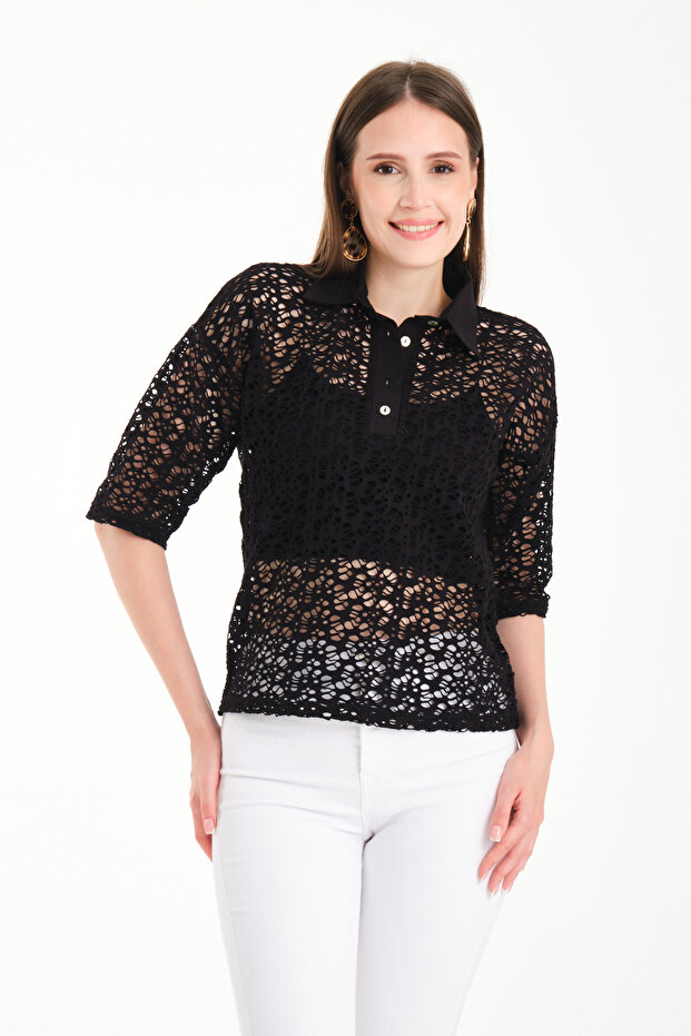 Polo Neck Lace Blouse