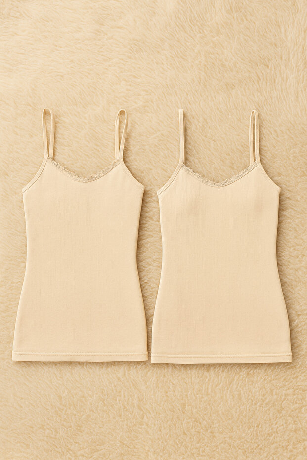 Women's Viscose Lycra Strap 2-Piece Undershirt Q6K6K1T3Ka
