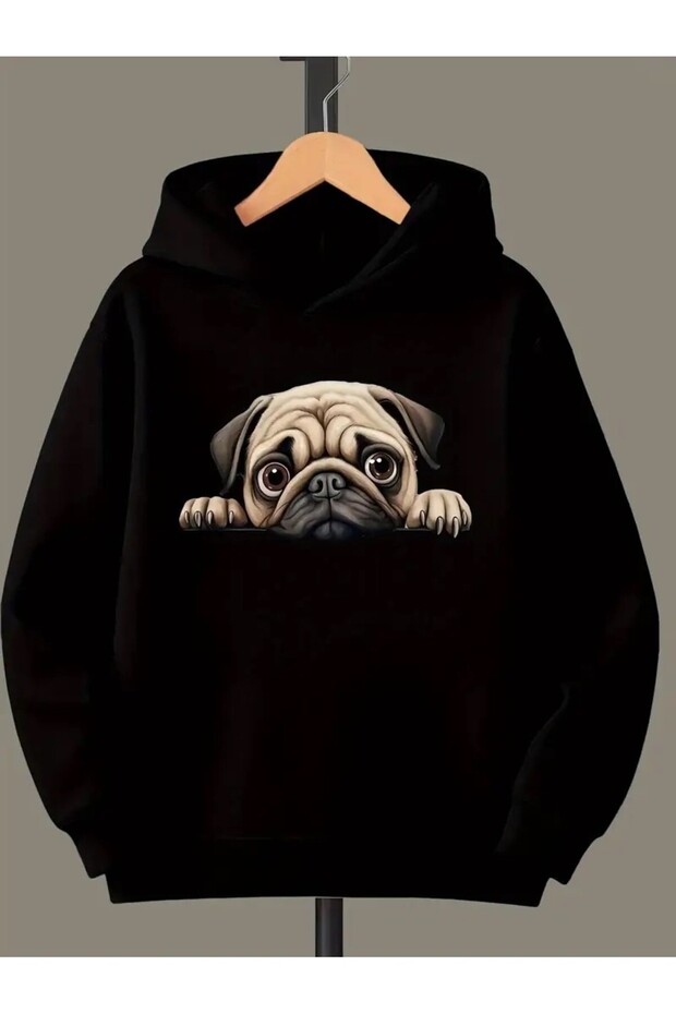 Cute Pug Dog Graphic Printed Hooded Sweatshirt