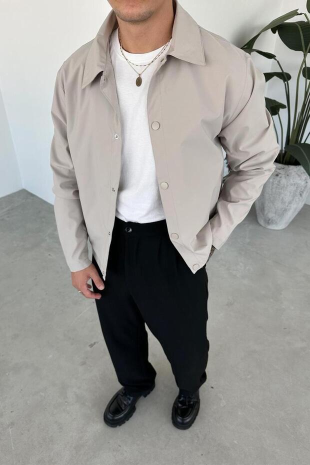Stone basic snap button relaxed jacket