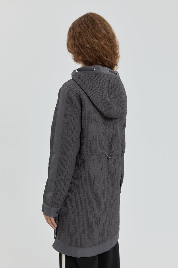 İnce Kapitone Kapşonlu Kap Antrasit - 4