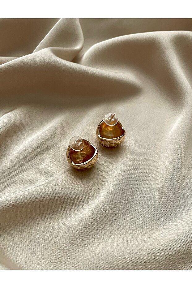 Dokulu Altın Renk Küre Küpe - 4