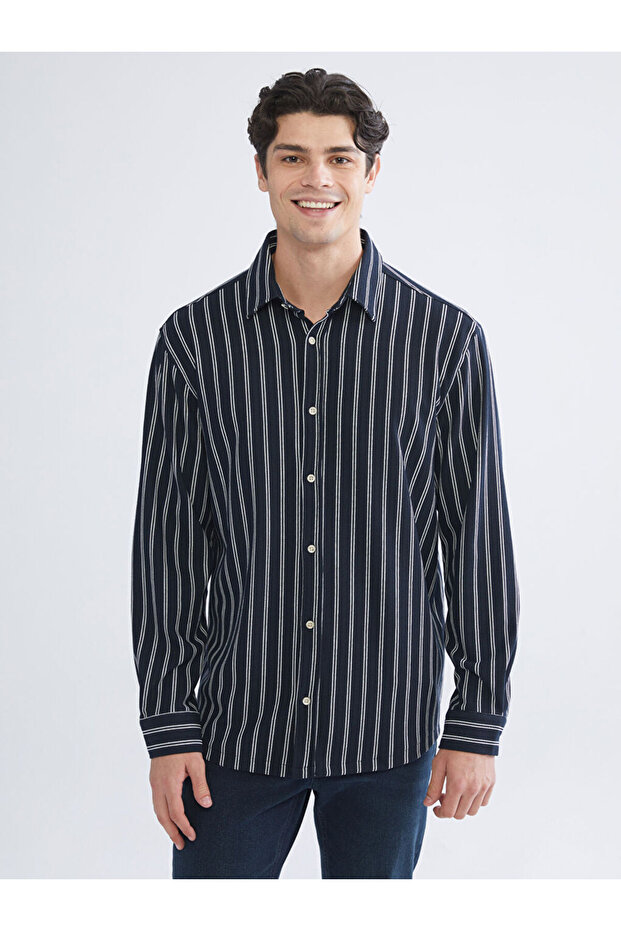 Standard Fit Long Sleeve Striped Men's Shirt from Uzg Store for Style Enthusiasts