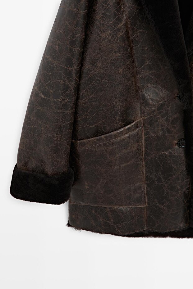 Crackled finish mouton coat - 7