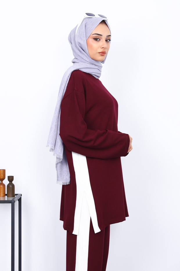 Plum Color Block Modal Tunic Trouser Set - 4