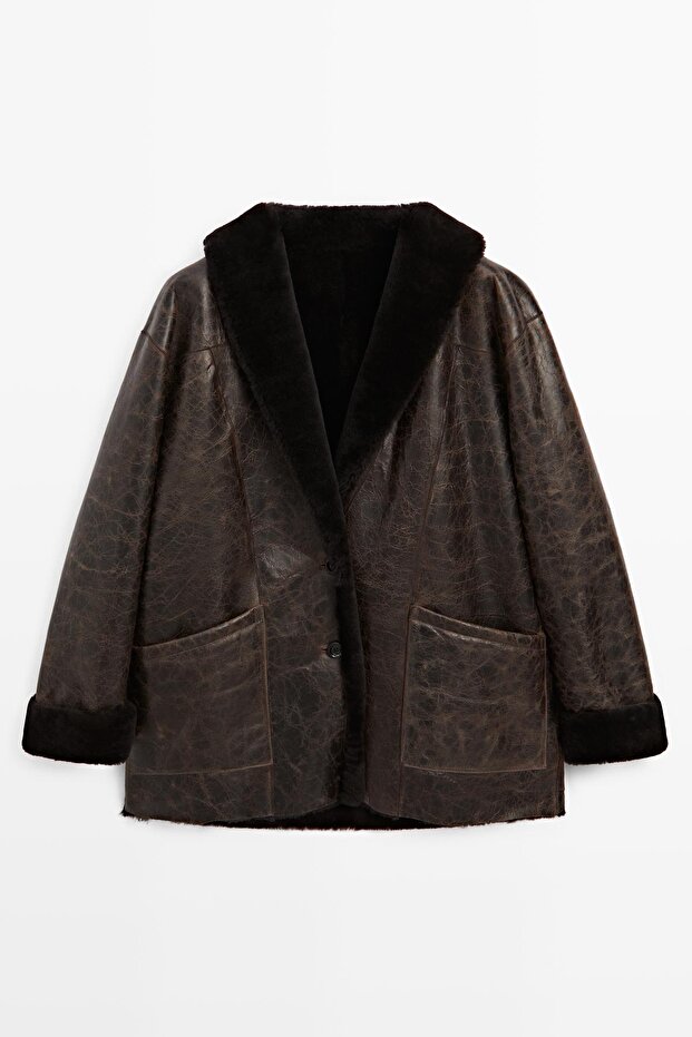 Crackled finish mouton coat - 5
