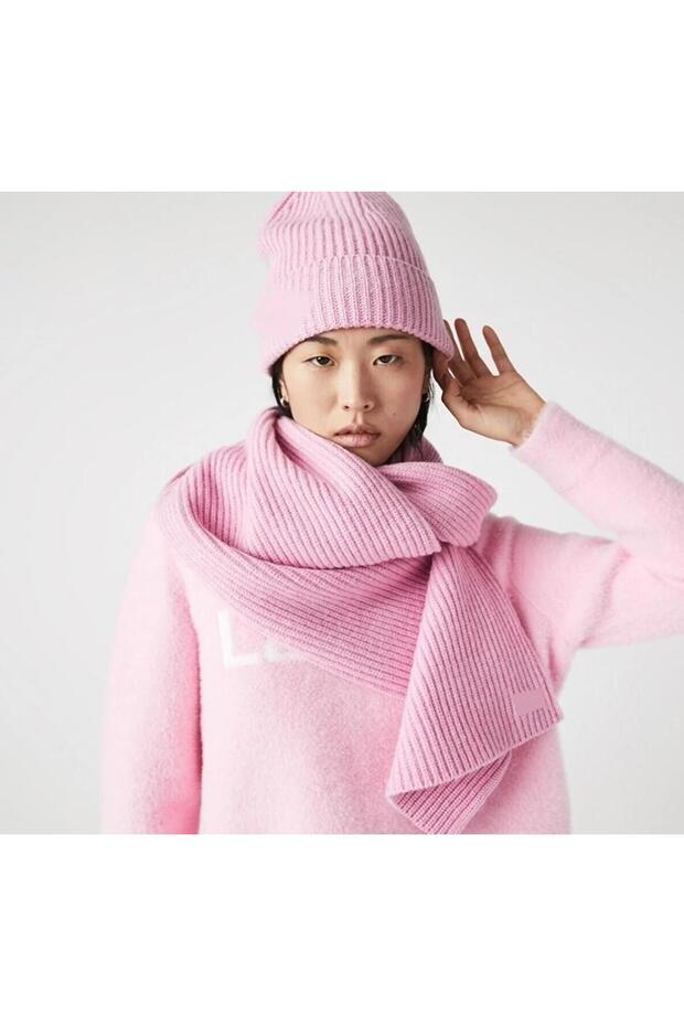 Pink Color Women's Wool 2-Piece Set Winter Scarf Beanie Set
