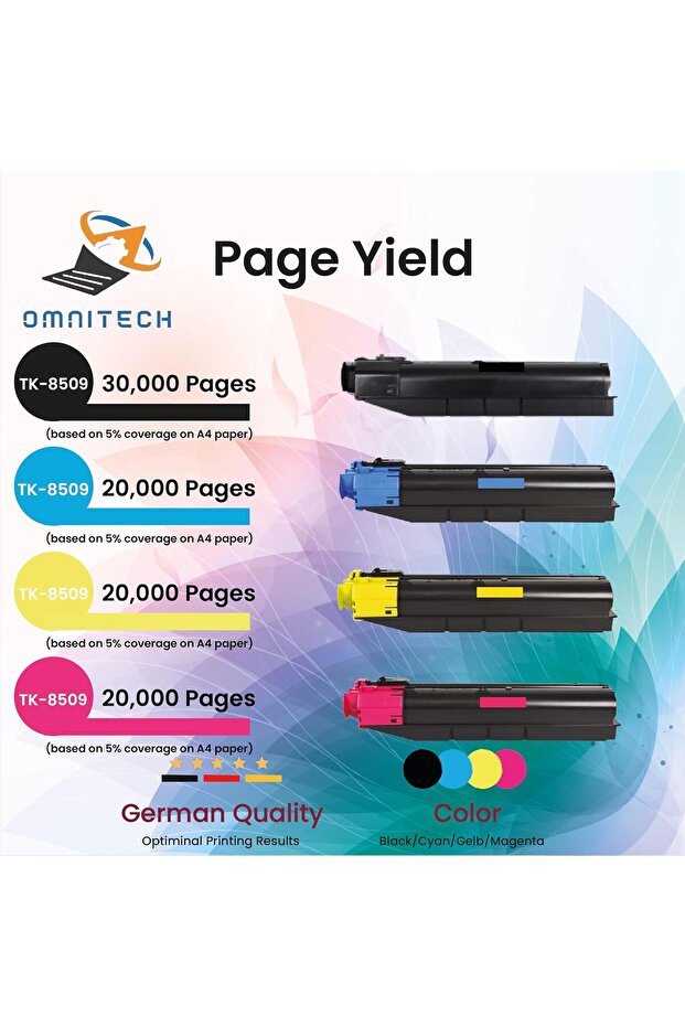 Omni Tech TK-8509 Multipack 4 Toner Cartridge - Compatible with Printer Kyocera TASKalfa 4550ci, 555