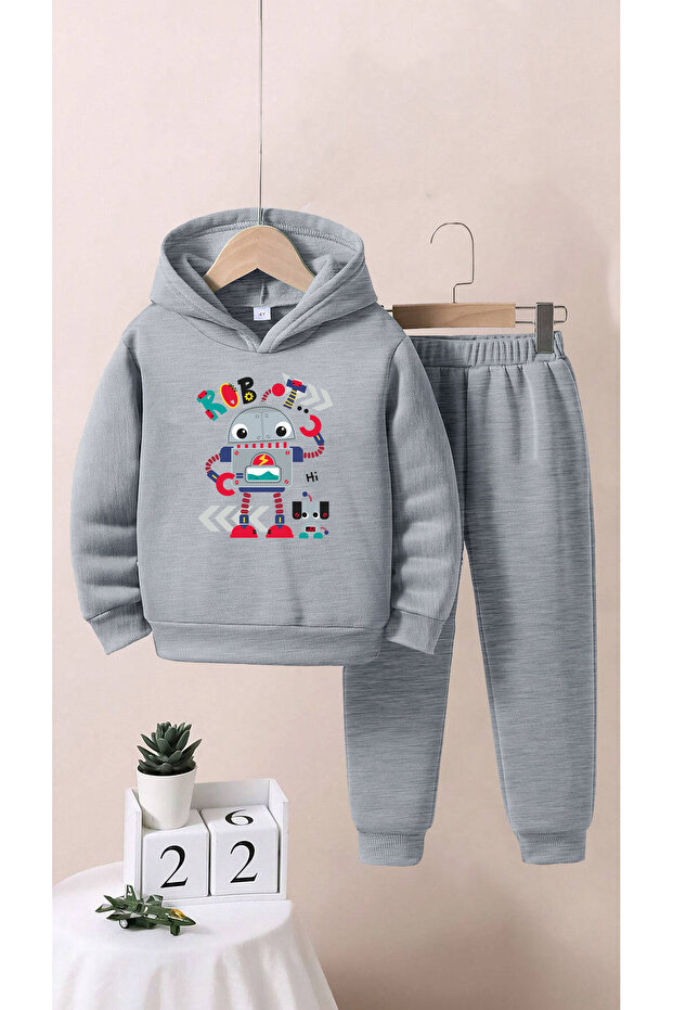 Children's Boys/Girls Robot Printed Top and Bottom Tracksuit Set