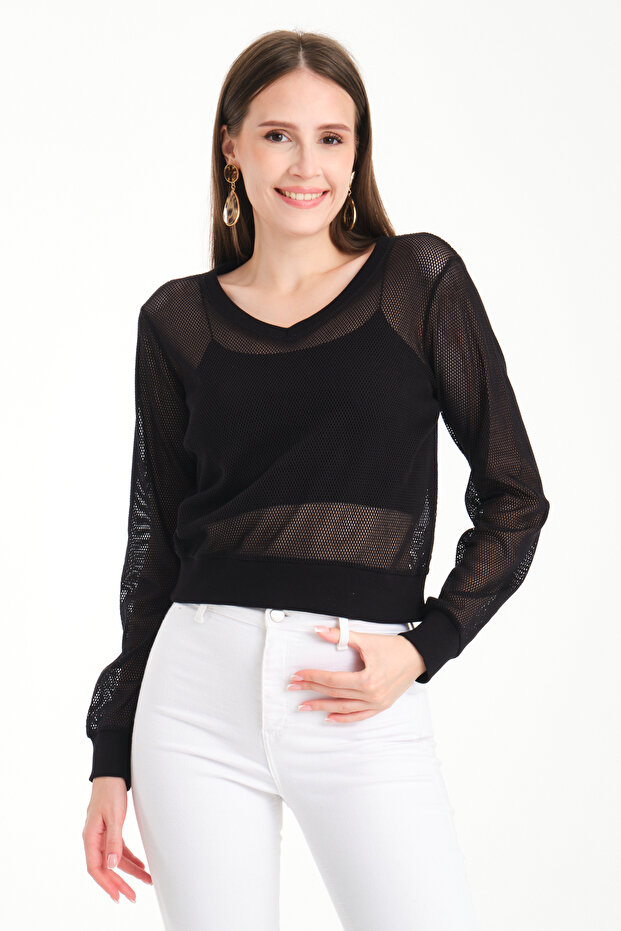 Uzun Kol Kare File Bluz - 9