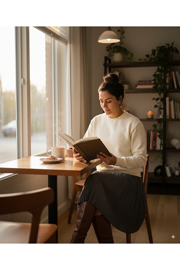 سويت شيرت نسائي من القطن ذو 3 خيوط وياقة دائرية - 5