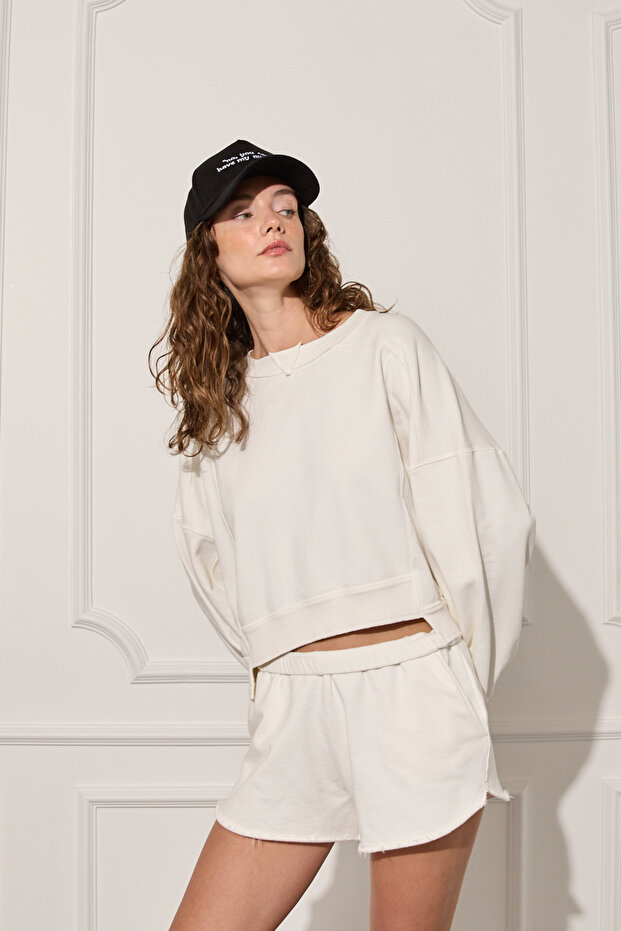Yıkamalı Kısa Sweatshirt - 1