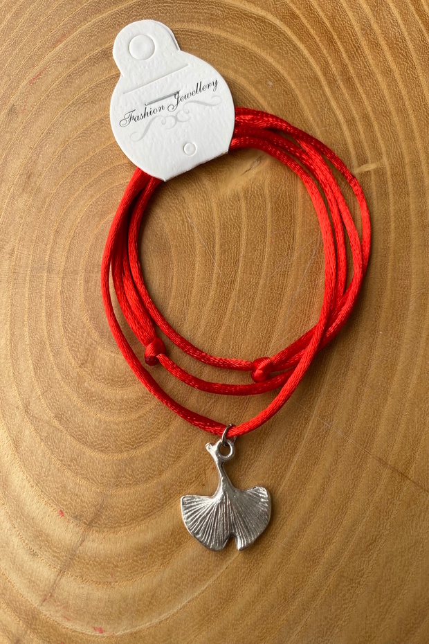 Silver Gingko Leaf Flosh String Necklace - 3