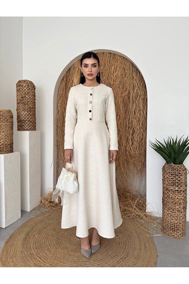 White Button Tweed Dress