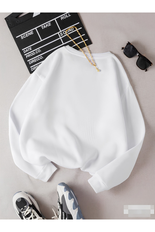 Leopard Bow Pattern White Crew Neck Sweatshirt - 2
