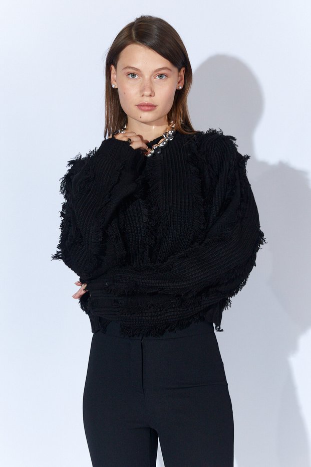 Black Tassel Detailed Women's Sweater Ek100535255