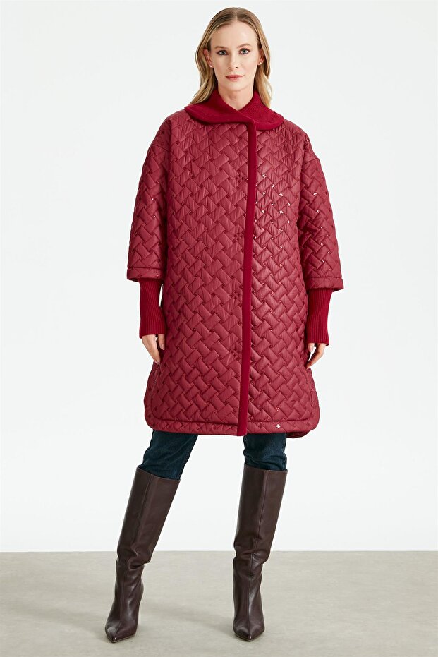 Triko Garnili Pullu Kapitone Kaban BORDO - 1