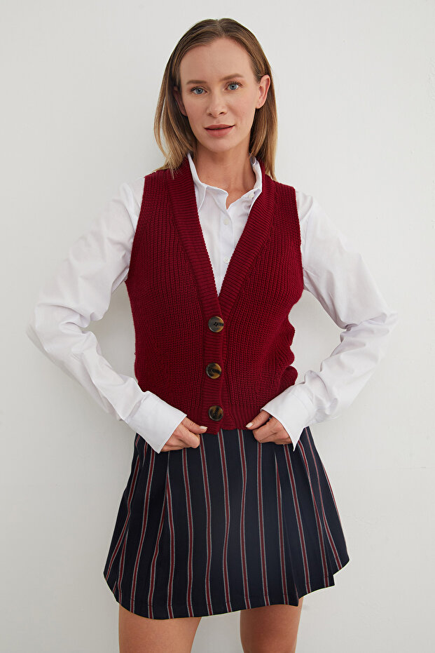 Düğmeli Triko Yelek - 5