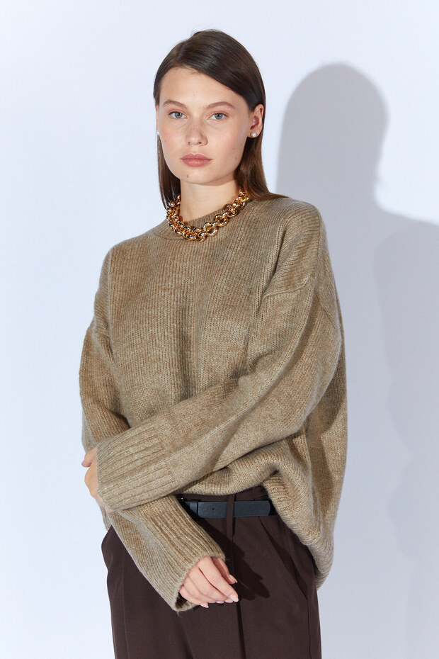 Crew Neck Oversize Women's Sweater - Mink | Mkw535344-01